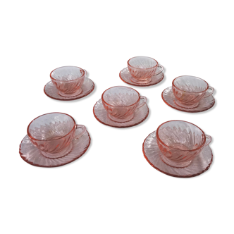 6 cups and under Vintage pink glass Arcoroc cups