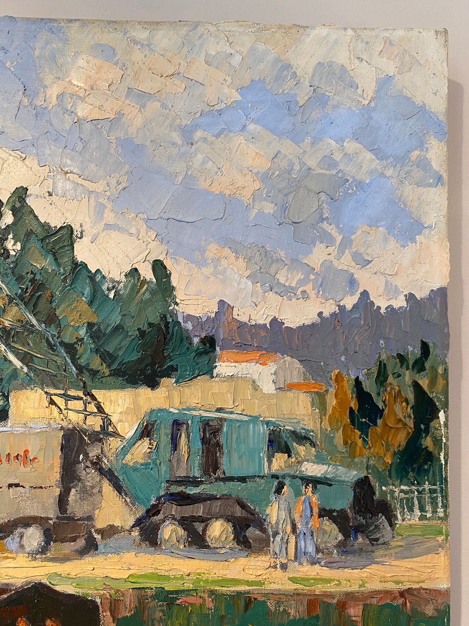 Tableau ancien, péniche à quai, signé Maurice Pannetier, années 70/80