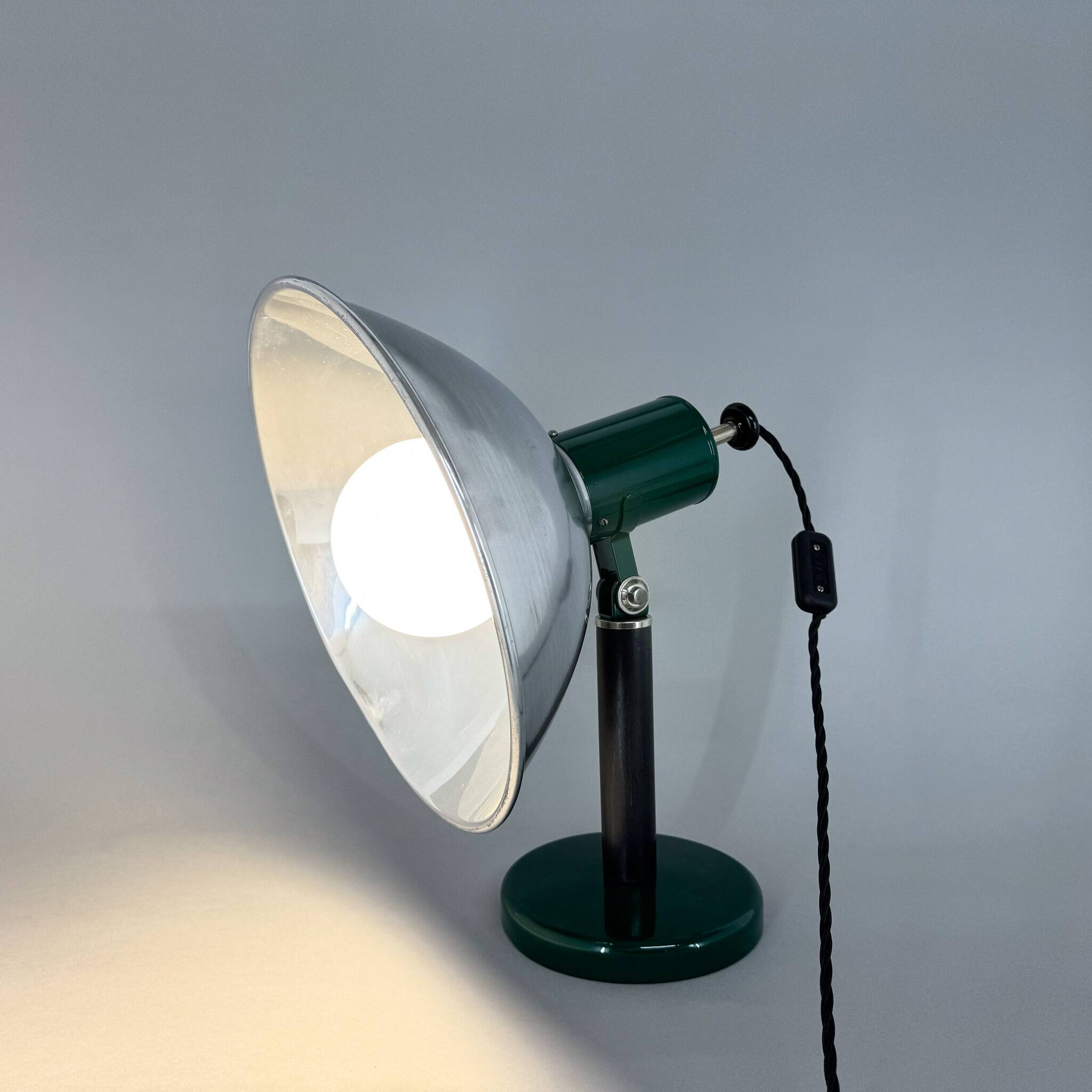 Vintage Industrial Metal & Beech Wood Table Lamp, Restored, 1970s