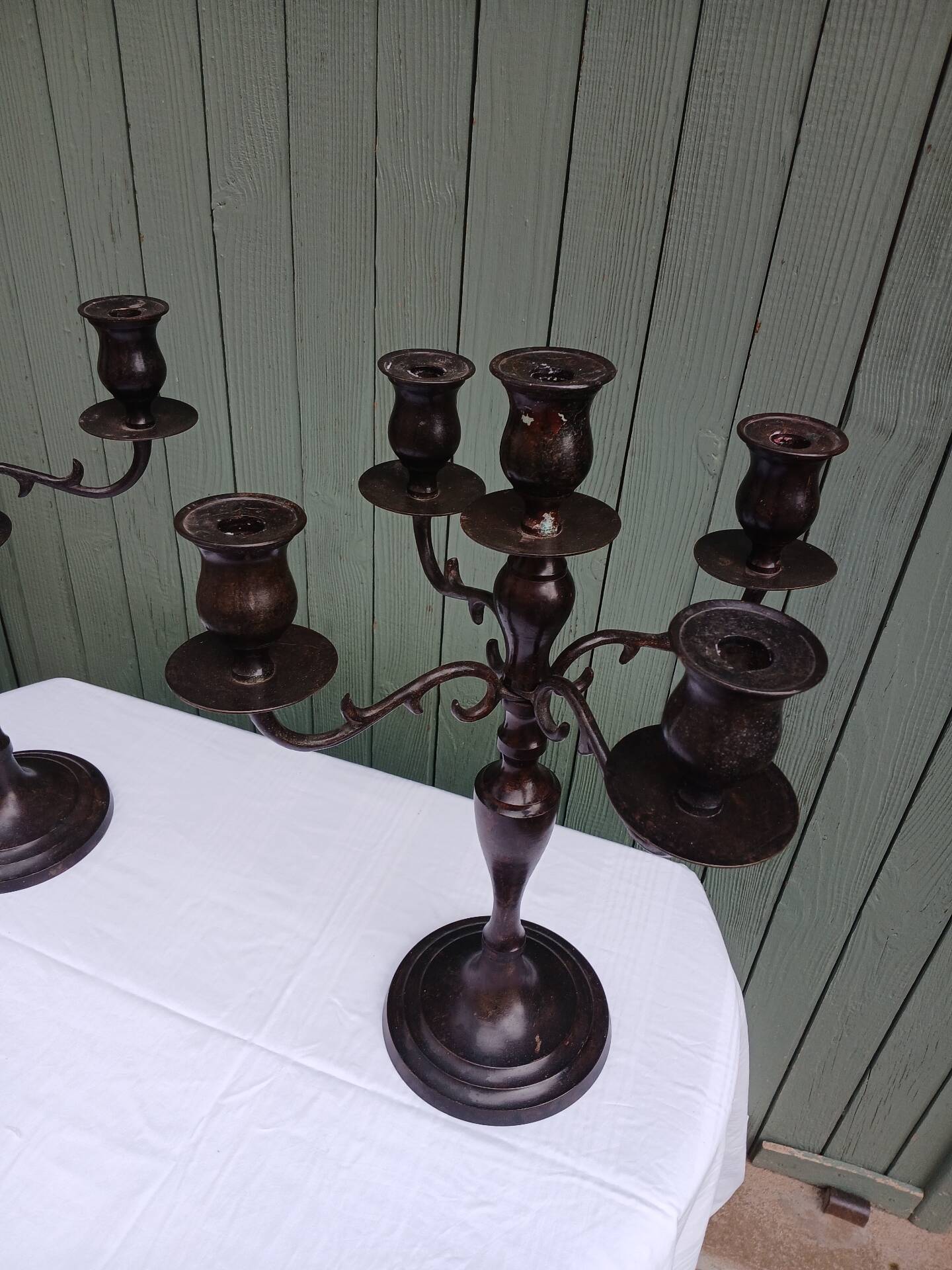 Pair of 5-light metal candlesticks
