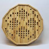 Rattan straw bamboo serving tray French vintage 70s