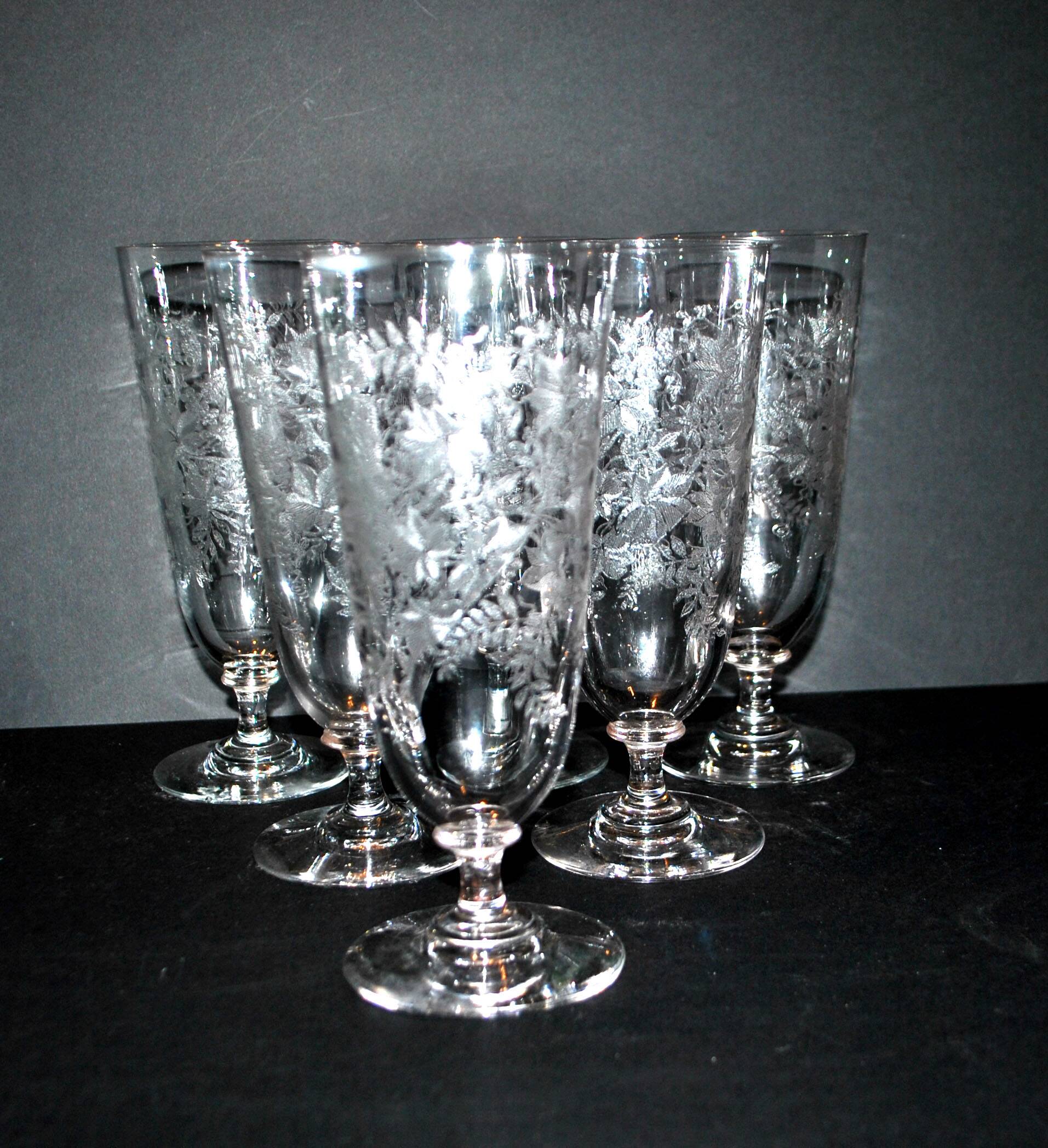 Set of 6 beer glasses verrerie portieux bocks bistrot acid etched 1920-1930