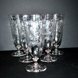 Set of 6 beer glasses verrerie portieux bocks bistrot acid etched 1920-1930