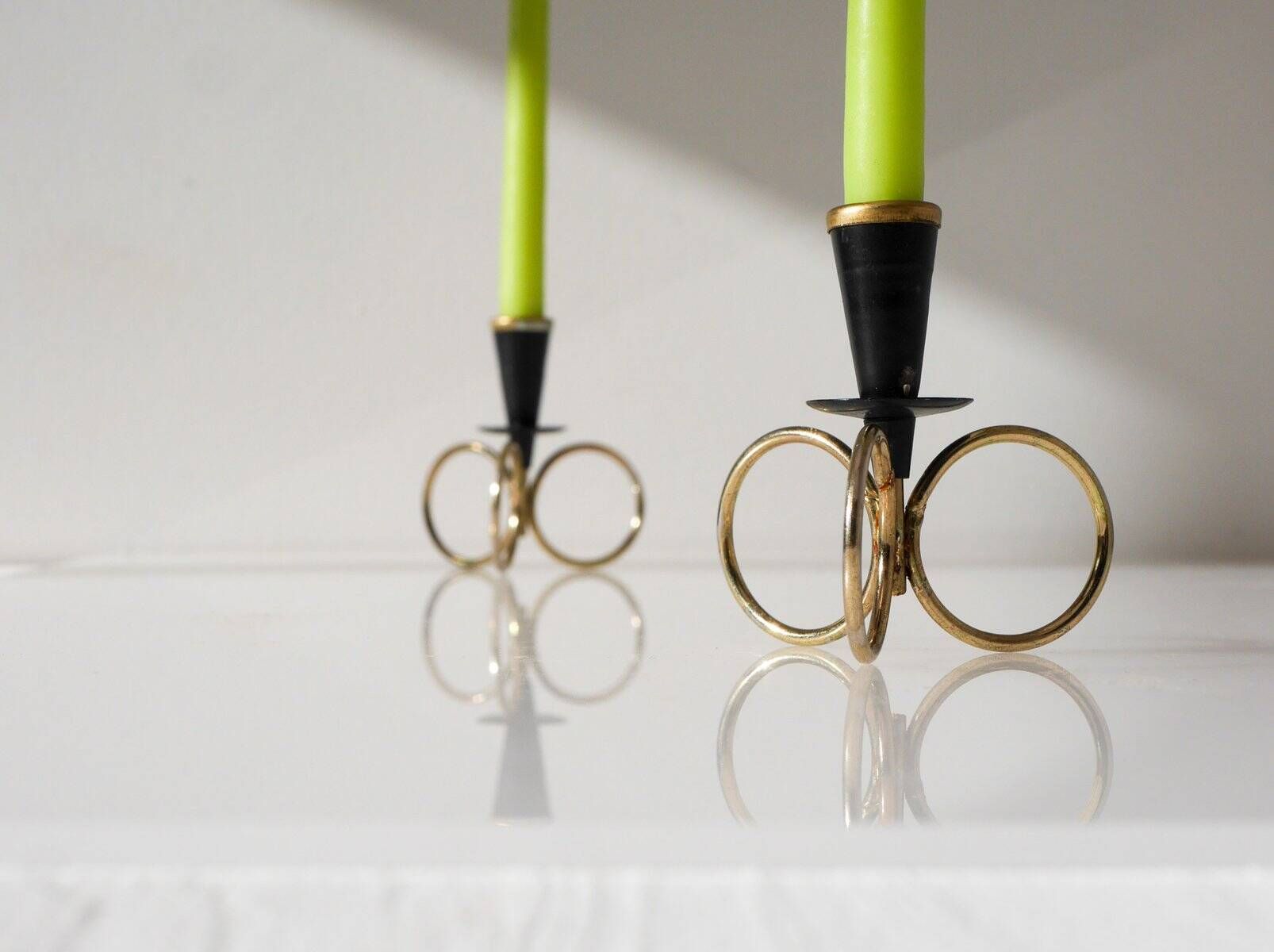 Mid-century modern metal candlestick holders by Gunnar Ander for Ystad Metal, Sweden, set of 2