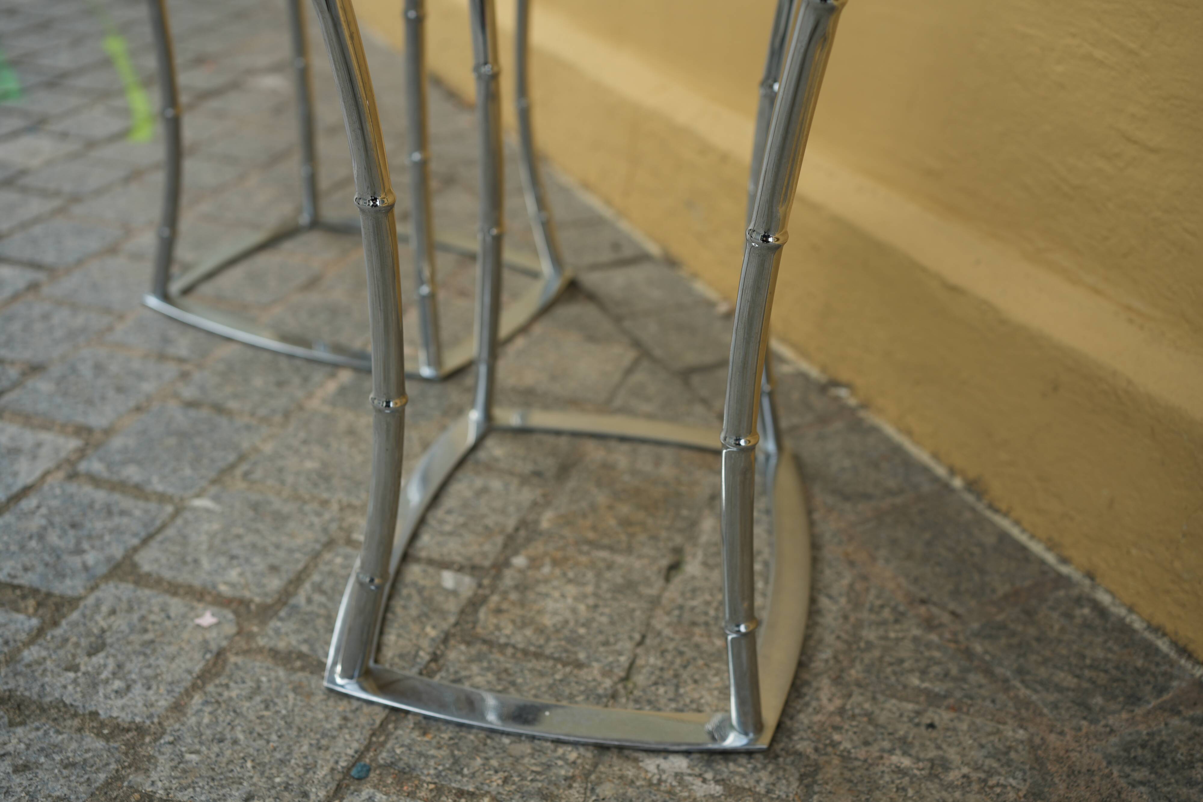 Pair of Bamboo Style Stools Attributed to Jacques Adnet: