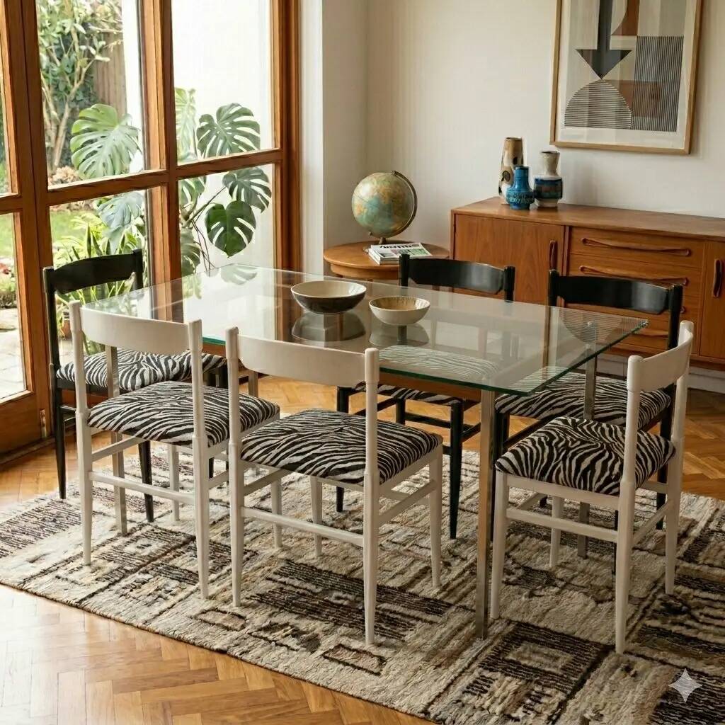 Vintage Jungle Collection chairs in velvet and wood, Italy, 1950s-1960s.
