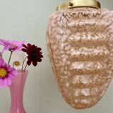 Vintage art deco globe pendant light in pink clichy glass
