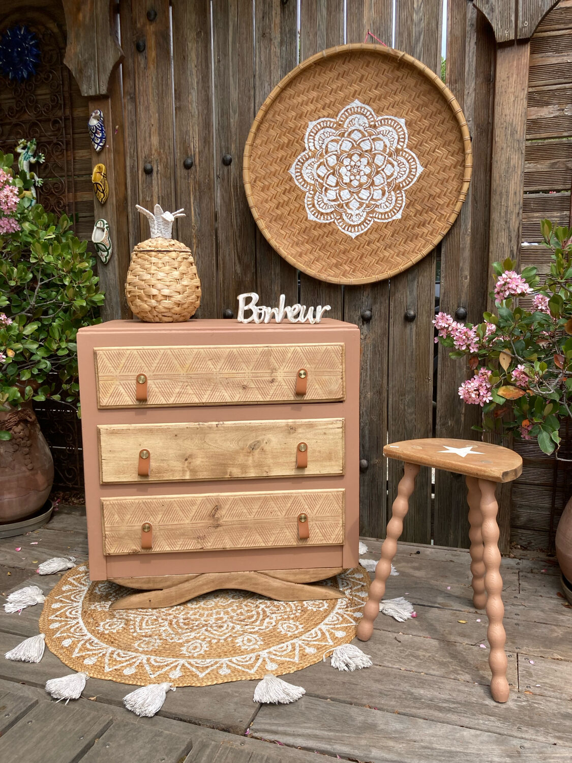 Commode Art Déco pied moustache / terracotta bohème