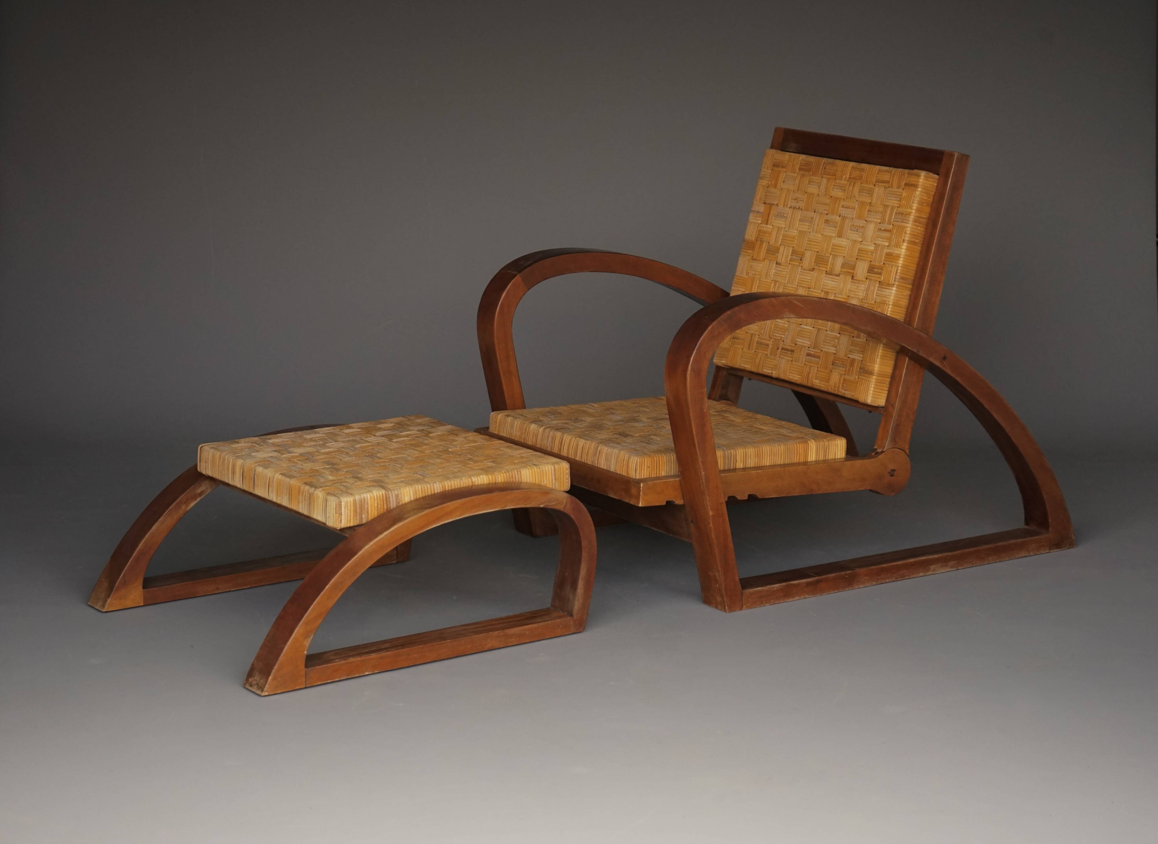 Vintage Lounge Chair and Ottoman by Francis Jourdain, 1920s