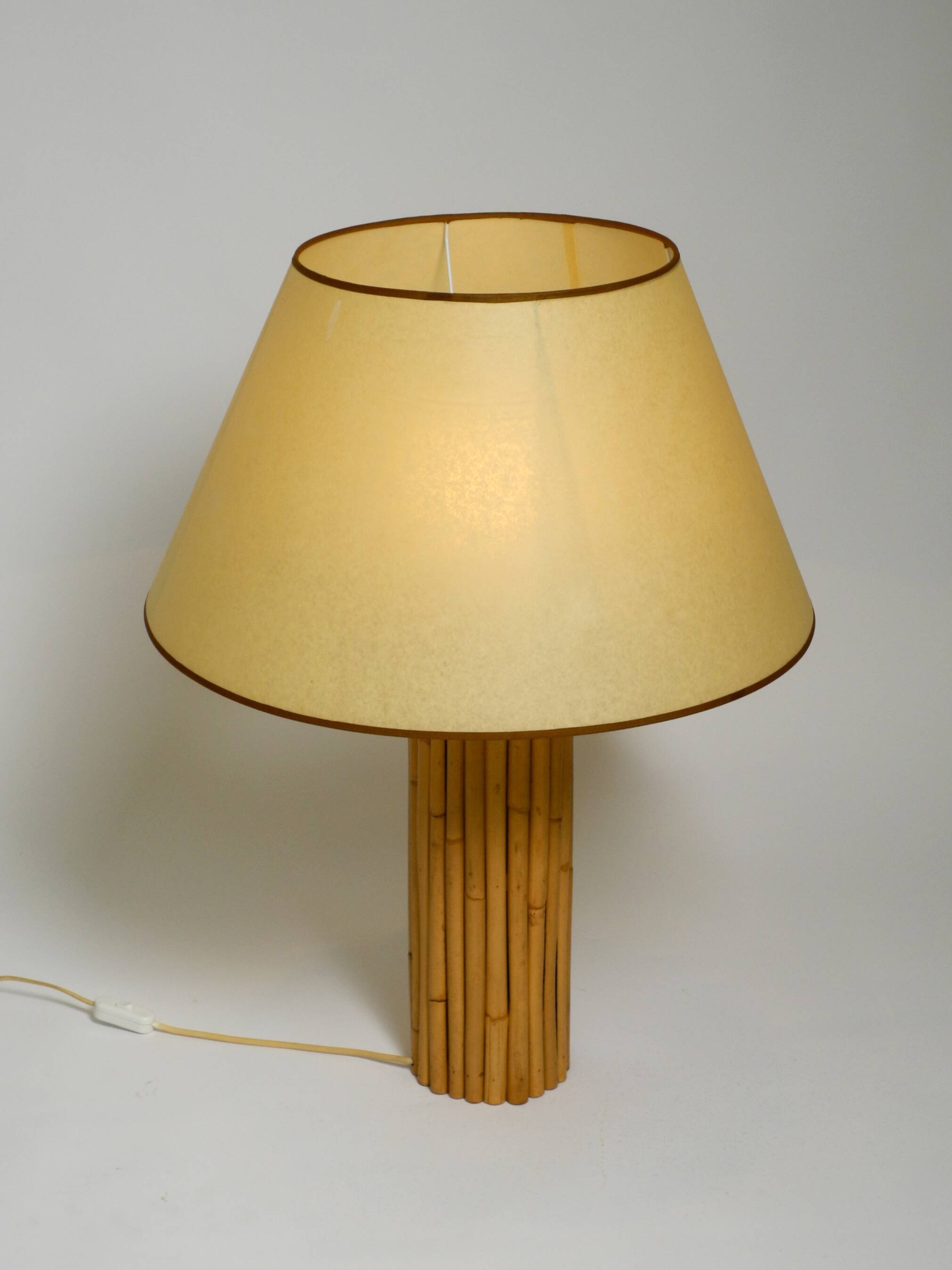 Large 1970s Italian bamboo table lamp with large oiled paper shad