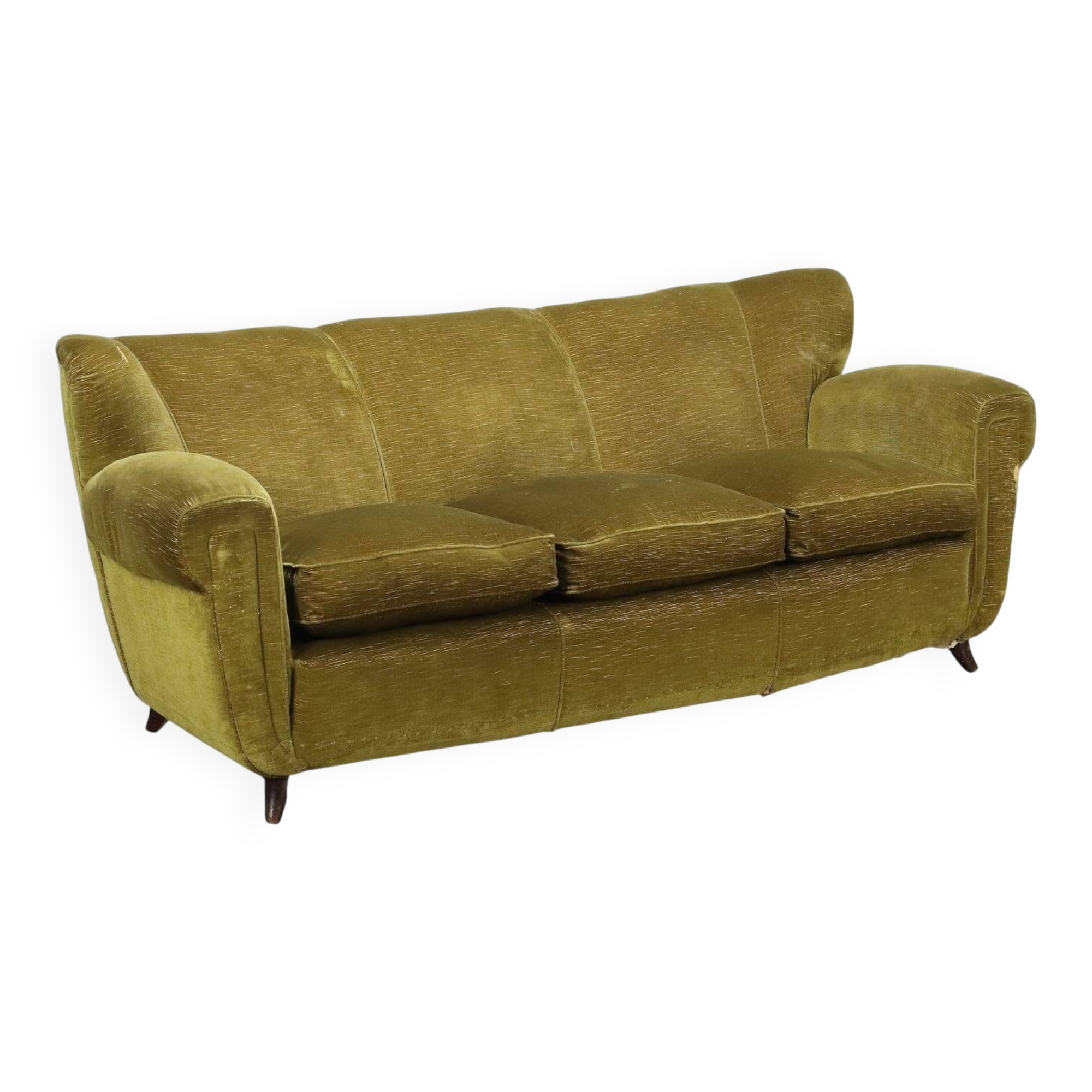 Vintage 3-seater velvet sofa, 1950s design, needs restoration, original
