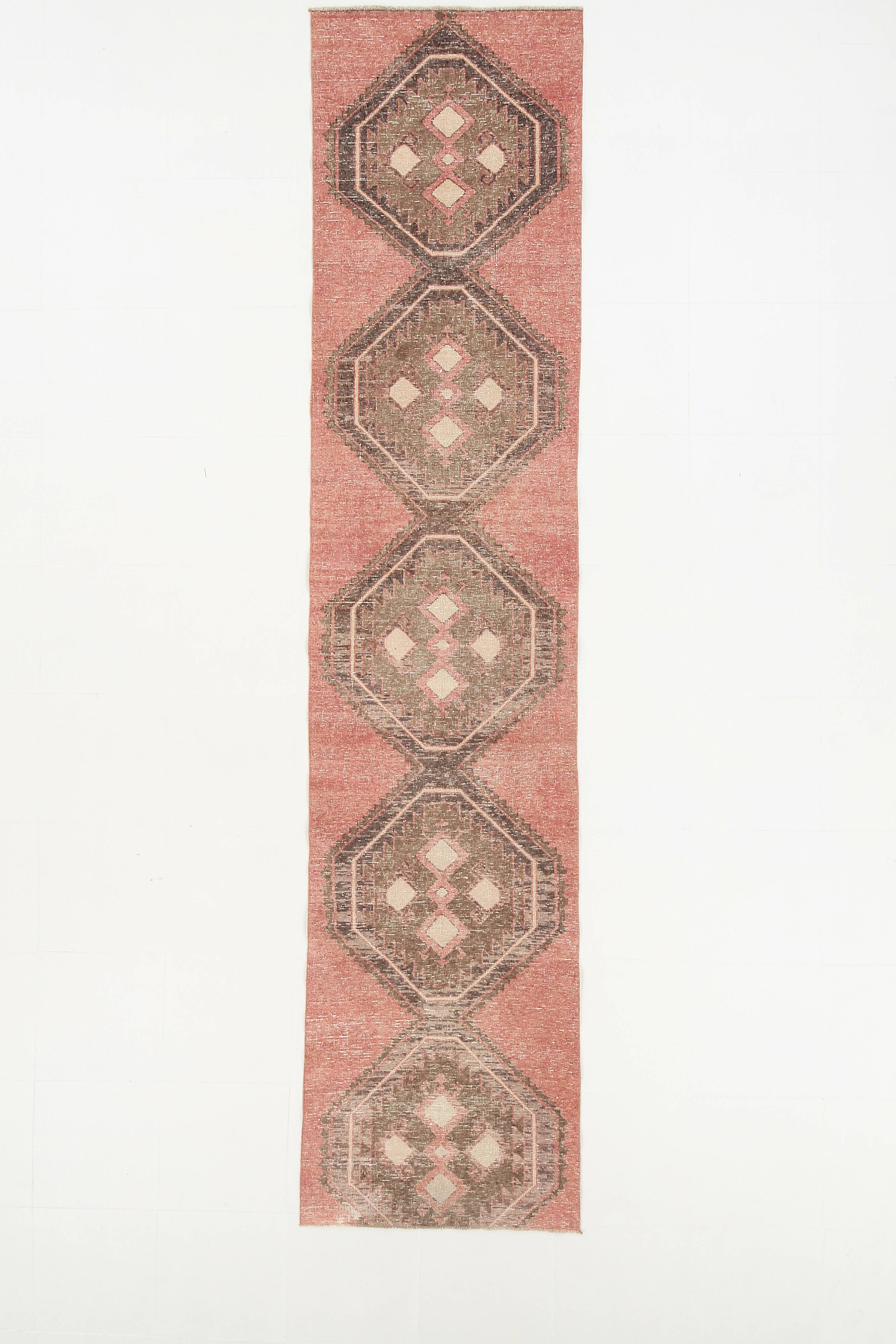 3x12 Soft Pastel Pale Red Turkish Vintage Runner Rug