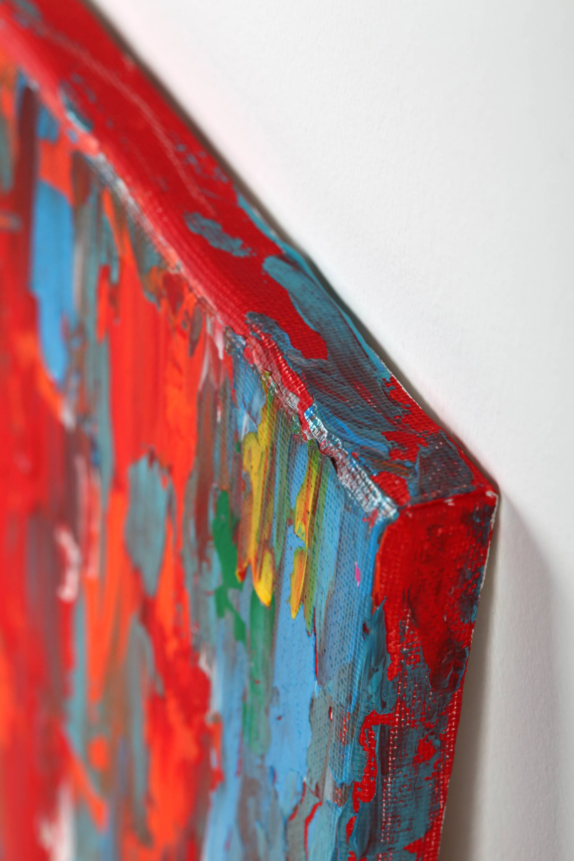 Abstract Red, Orange and Blue original painting on stretched canvas