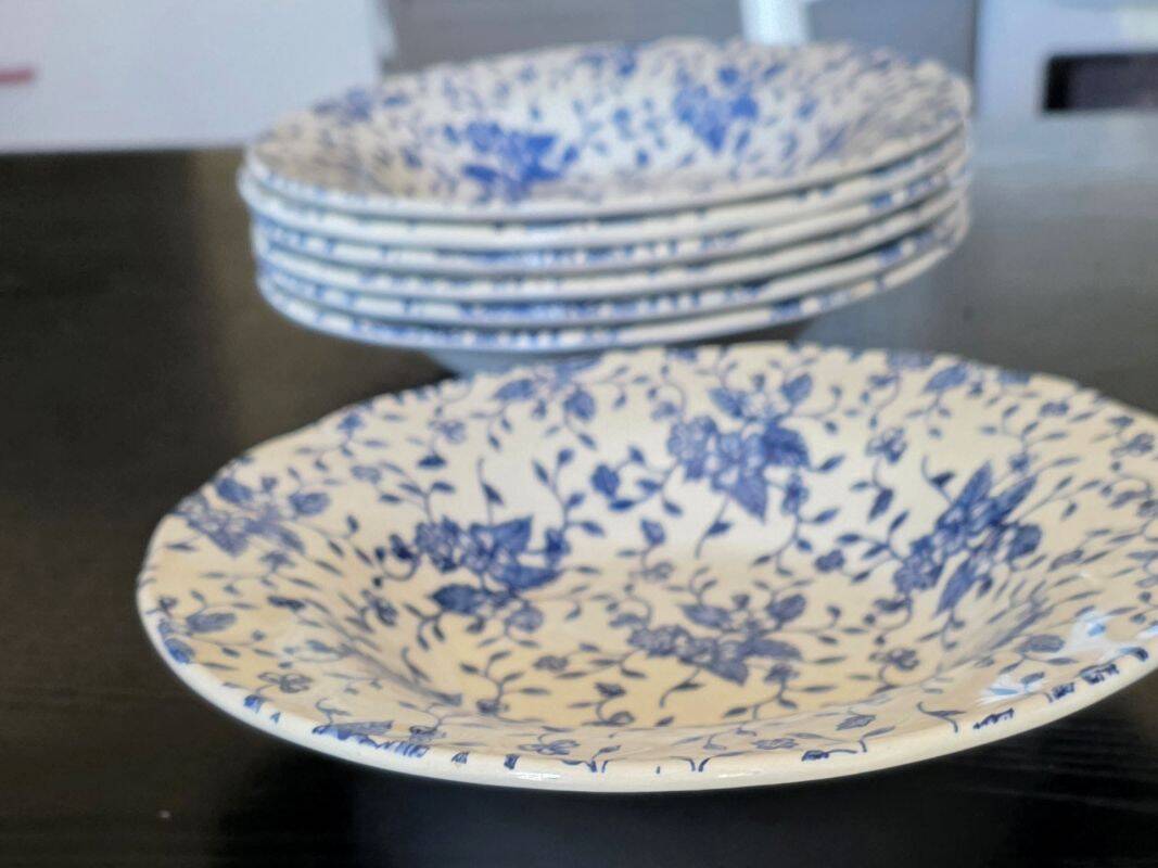 Set of 7 English Faience Deep Plates Royal Tubor Bouquet Decor