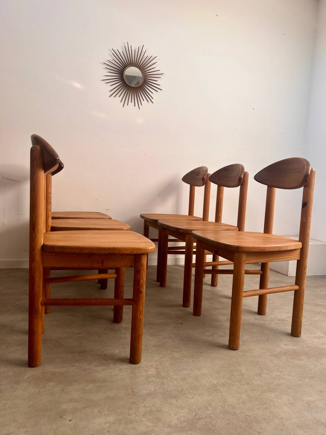 Lot de 6 chaises en pin massif design scandinave Reiner Daumiller vintage années 70
