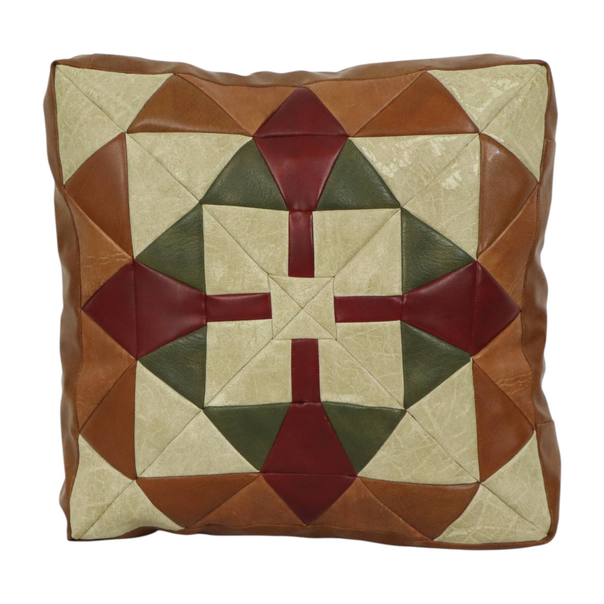 Vintage Patchwork Cushion Diamond Pattern Faux Leather 45cm