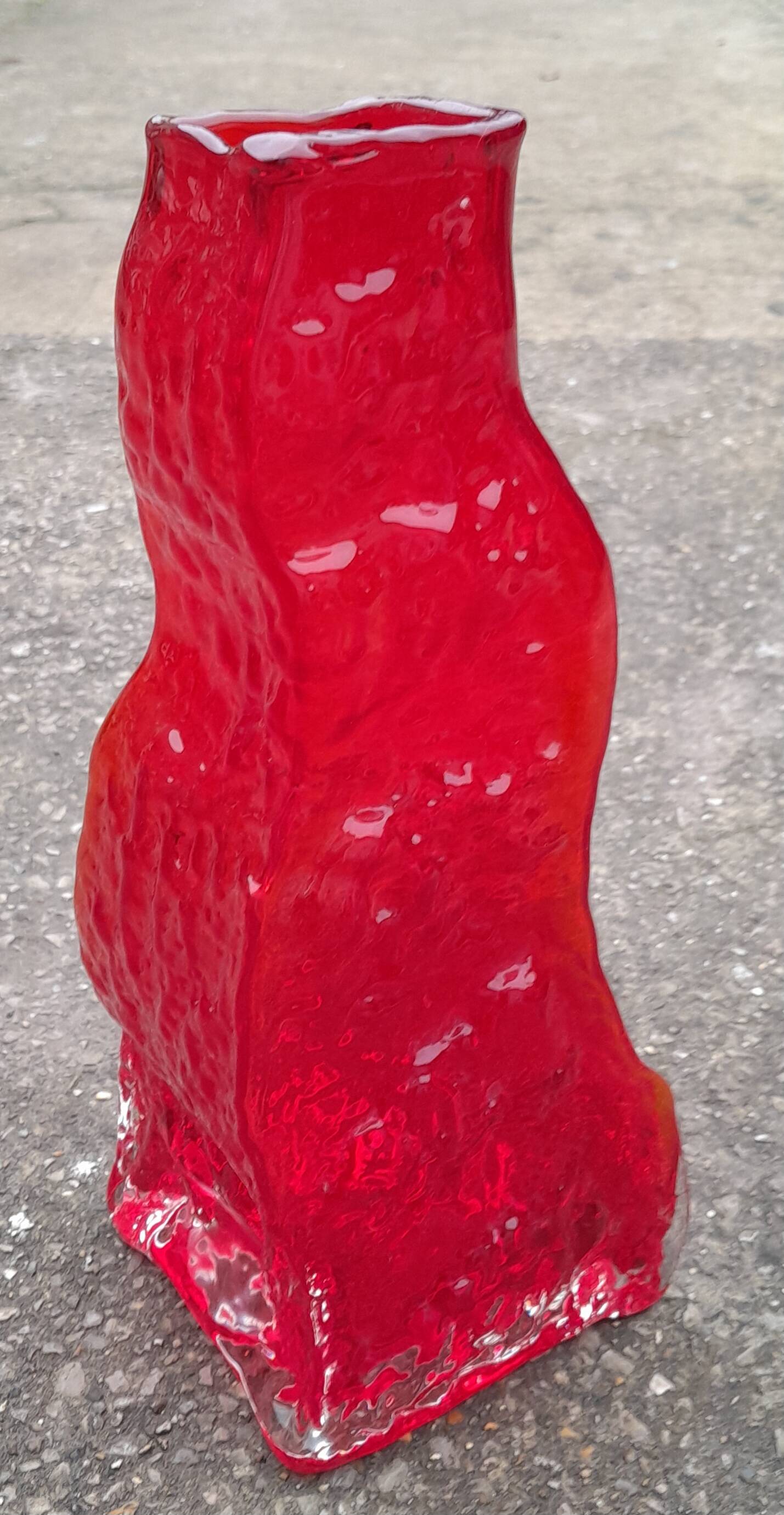 vintage brutalist red glass vase