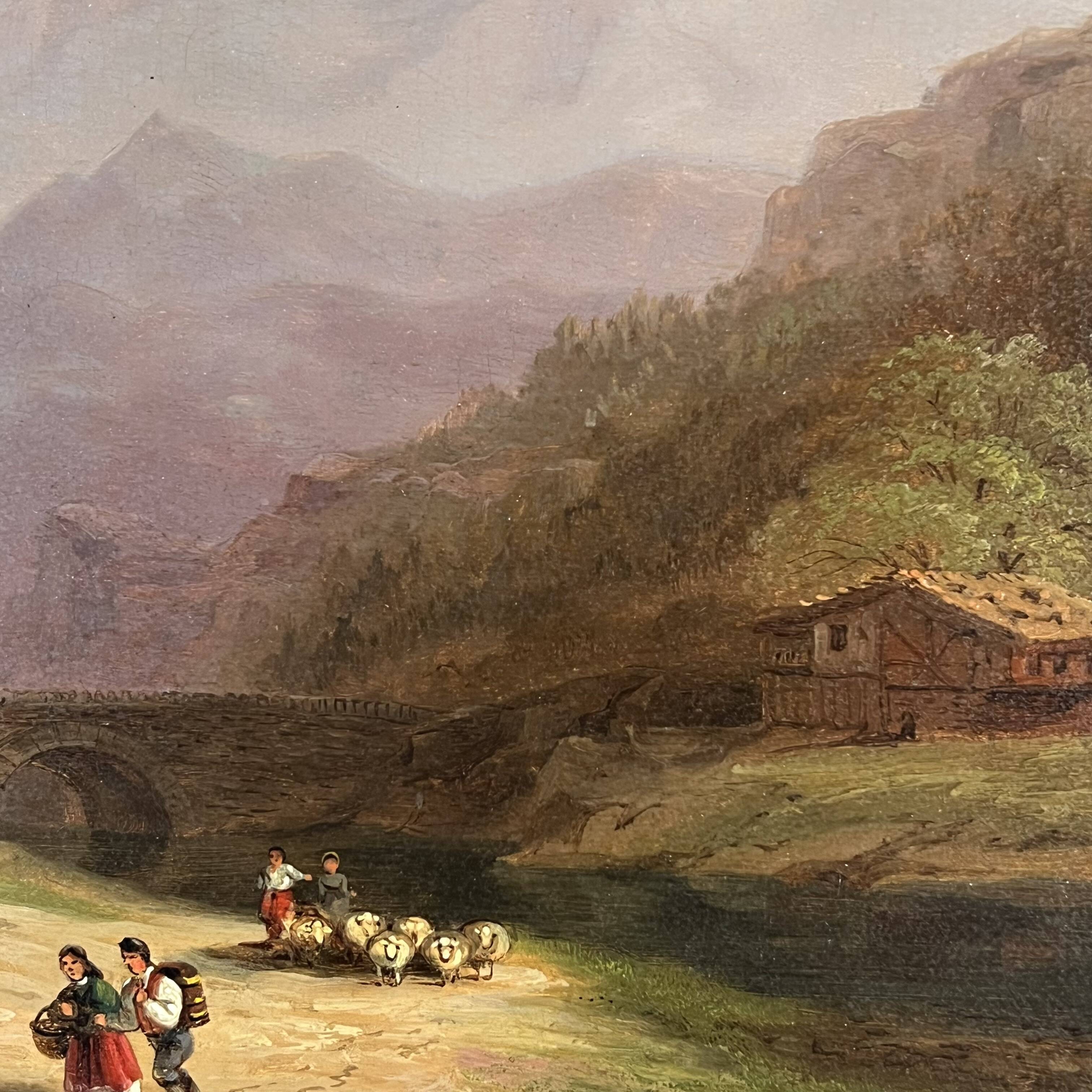 Oil on panel, Xanthus Smith United States, 1839-1929 Swiss Alpine Landscape