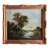 HST painting "Landscape with fishermen" 1898 signed Lion + frame