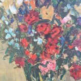 Tableau bouquet de fleurs par Anton Lamprecht huile sur toile