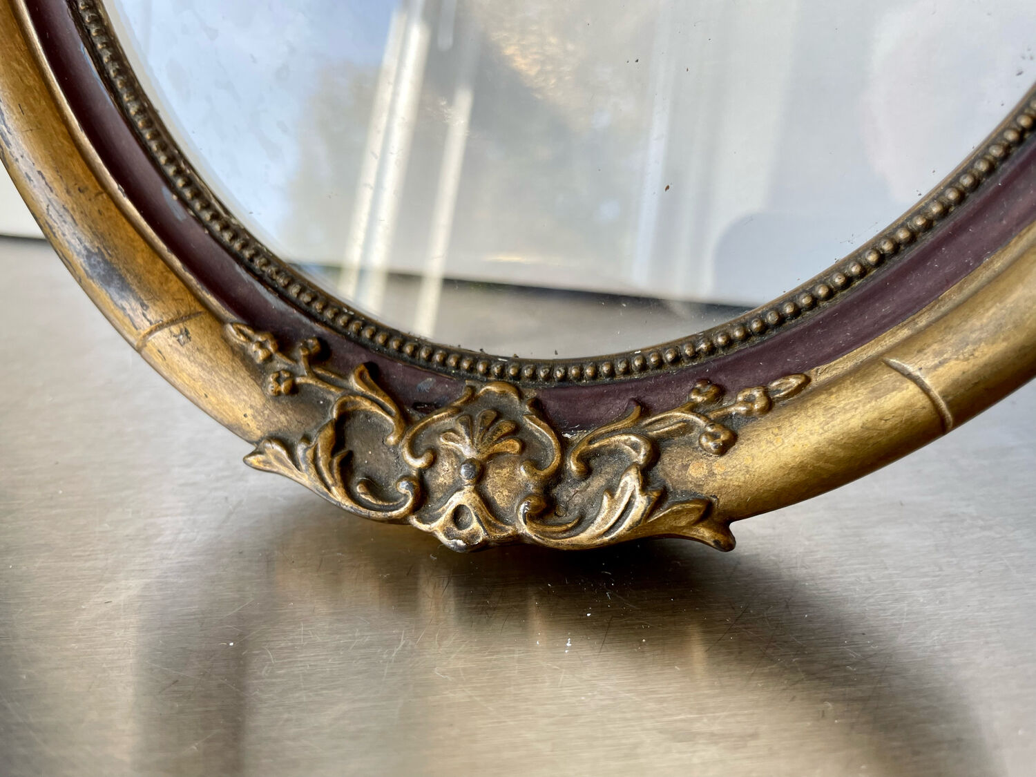 Antique Wooden gilded colored Oval  Picture Frame with glass