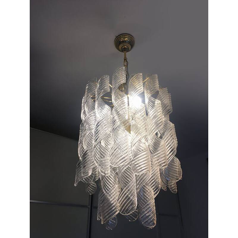 Murano Glass Chandelier "Virgola" Made in Italy Venini Style