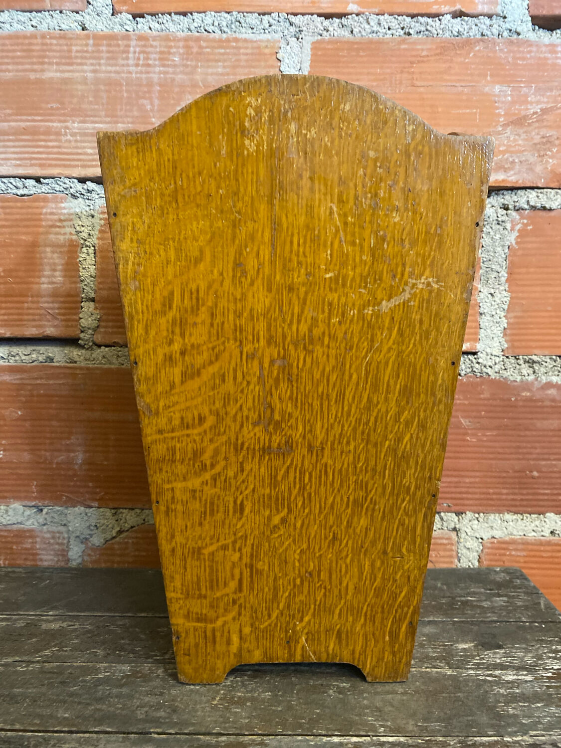 Vintage Wooden Trapezoid Umbrella Stand Basket #D867