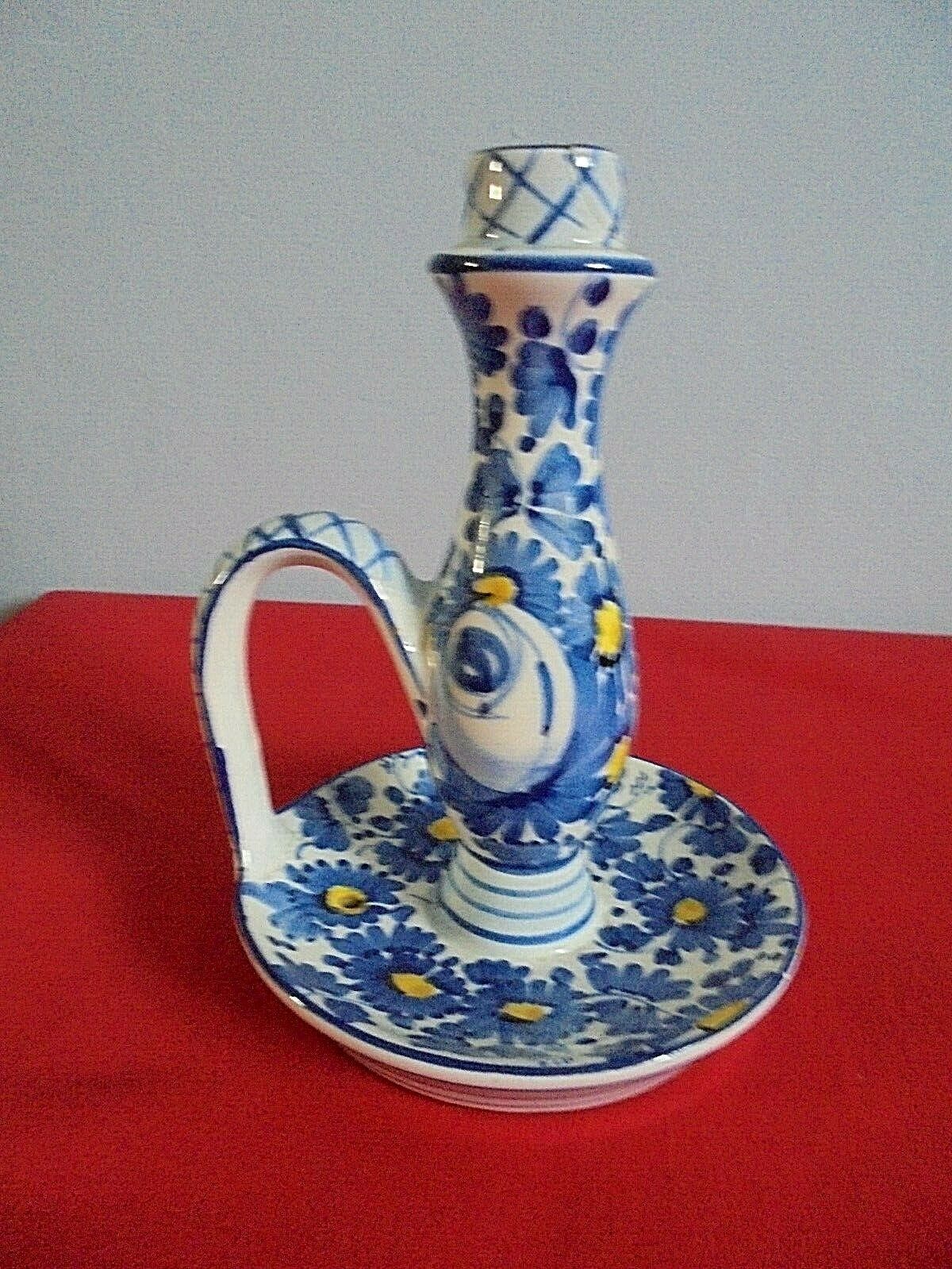 Ceramic candle holder Titano Italy blue and yellow flower patterns
