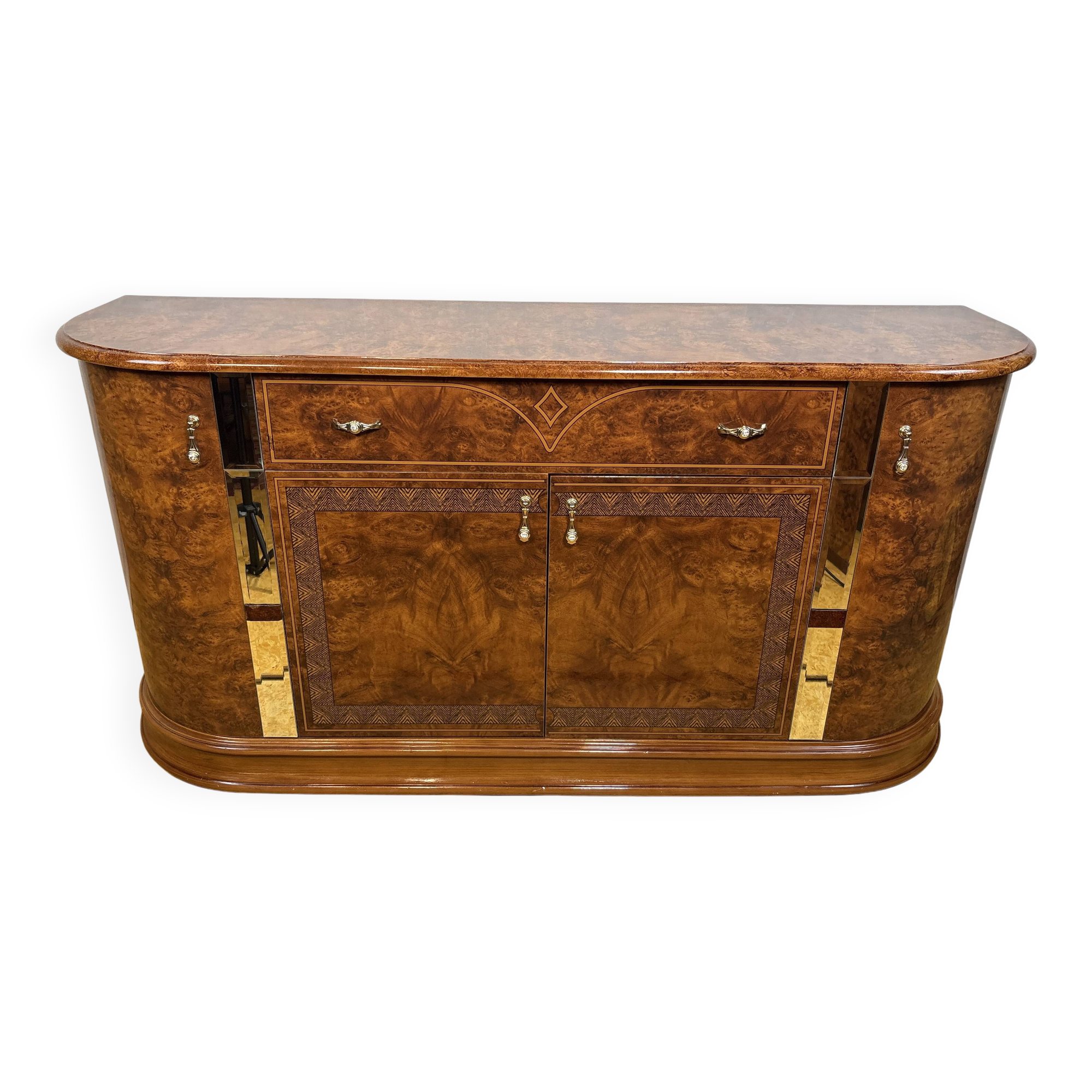 Buffet italien vintage des années 1980 – Effet noyer et miroir