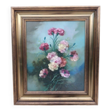 Vintage 20th Century Blooming Bouquet Still Life Oil Painting on Canvas