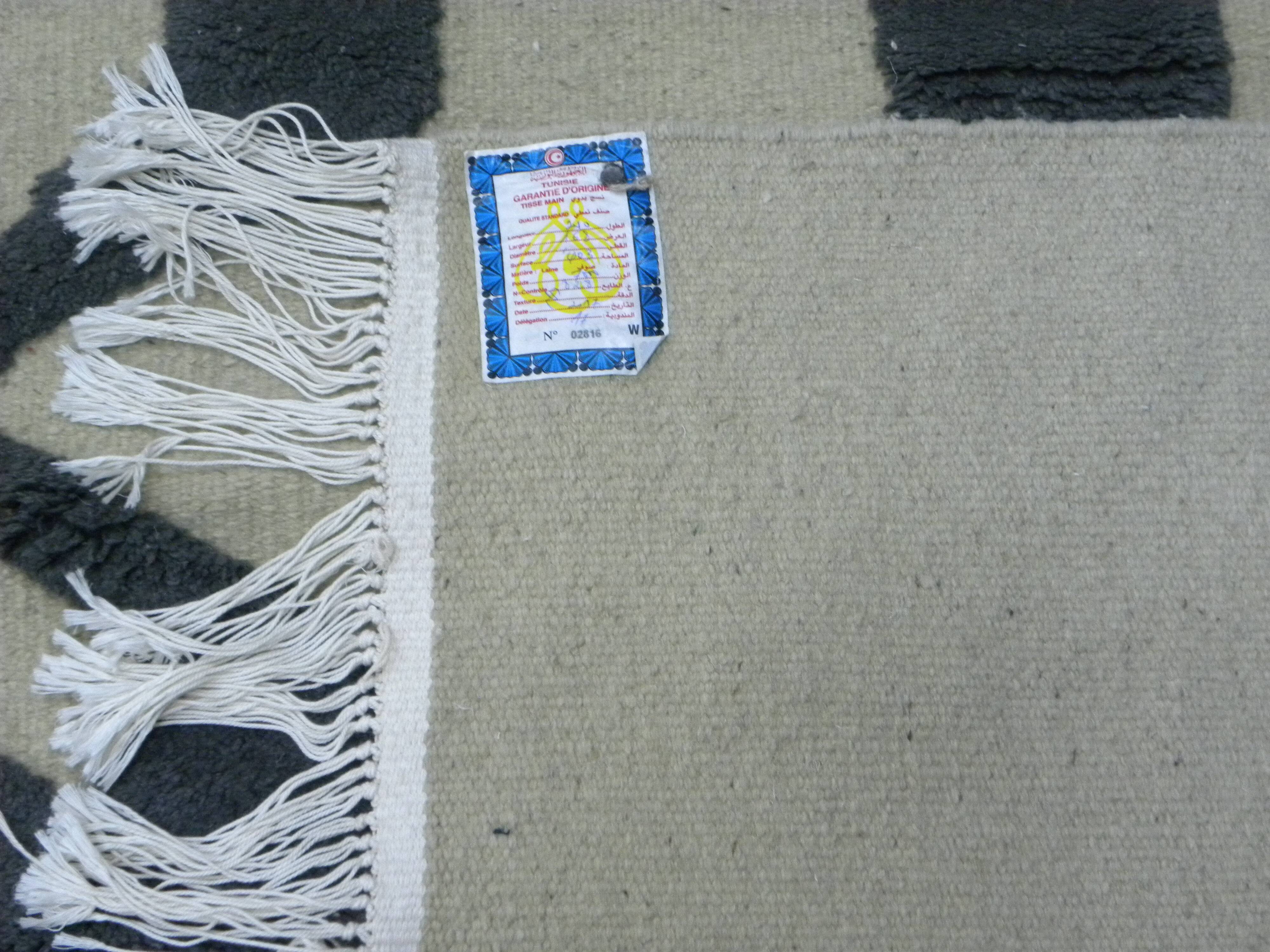 Contemporary Artistic Handmade Rug in Beige with Black Calligraphic Pattern
