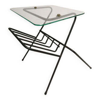 Side table / pedestal table magazine holder. 50's vintage design