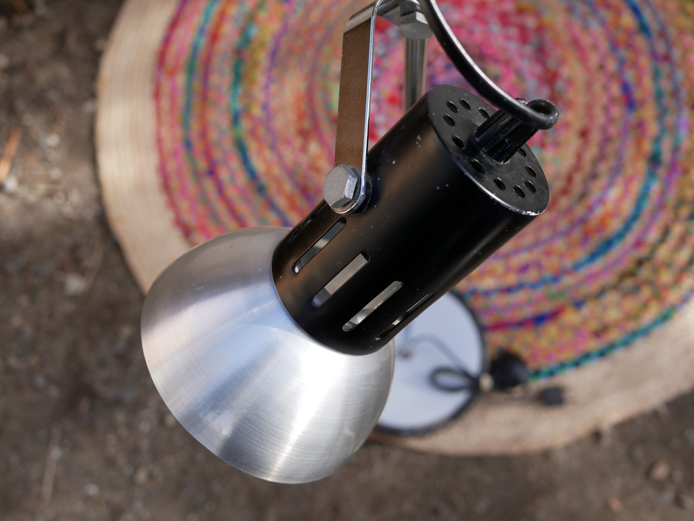 Floor lamp in metal chrome with 3 spotlights, 70s