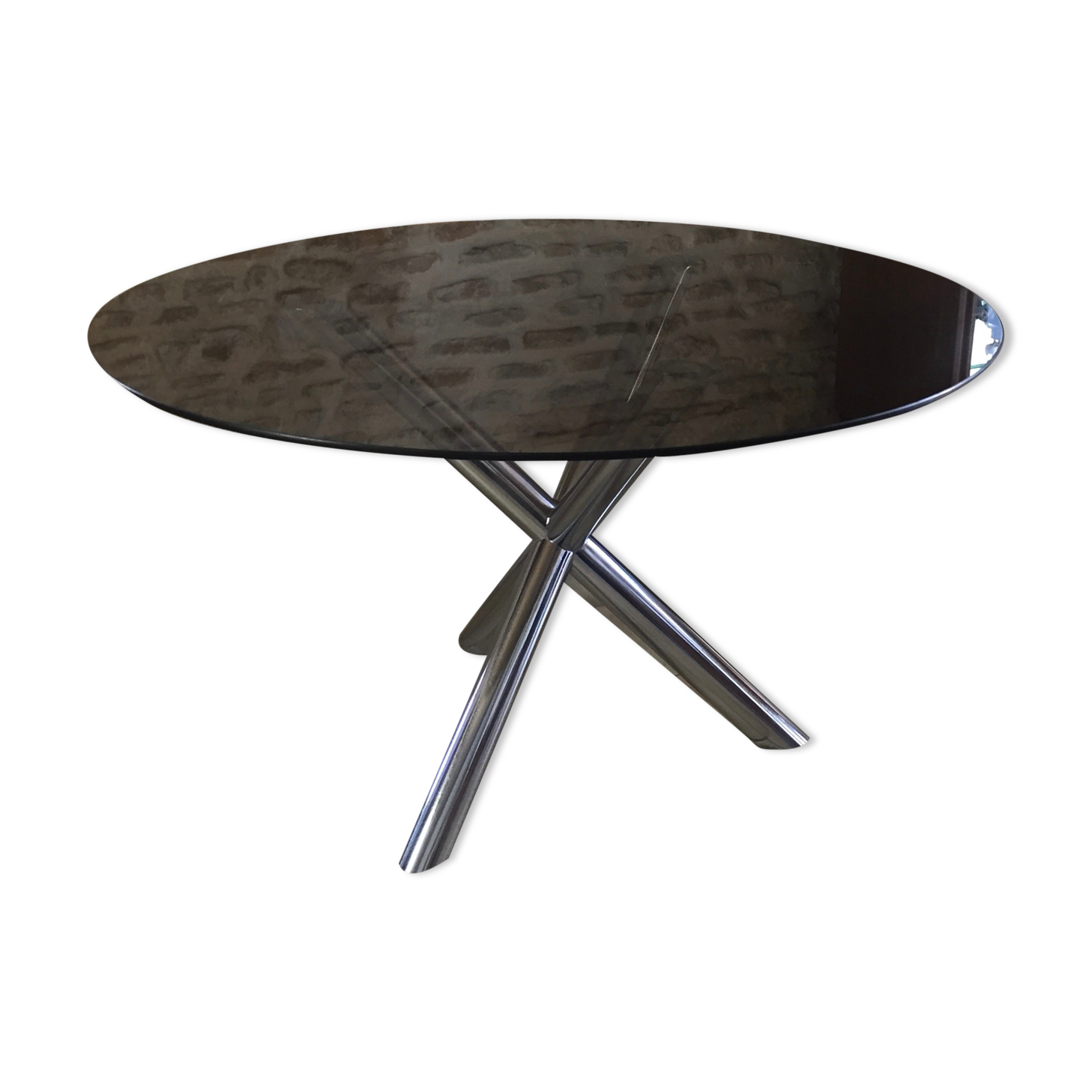 Vintage table roche bobois chrome and glass