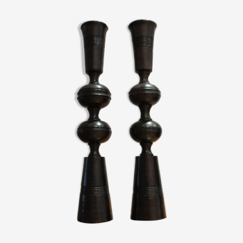 Pair of midcentury african hand produced hardwood candlesticks candle holders