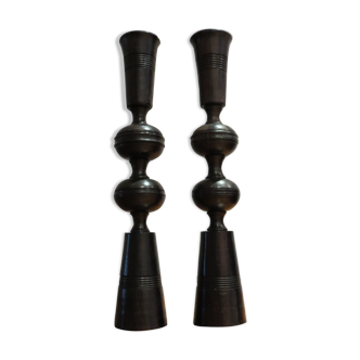 Pair of midcentury african hand produced hardwood candlesticks candle holders