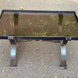 Table basse vintage en fer forgé et verre