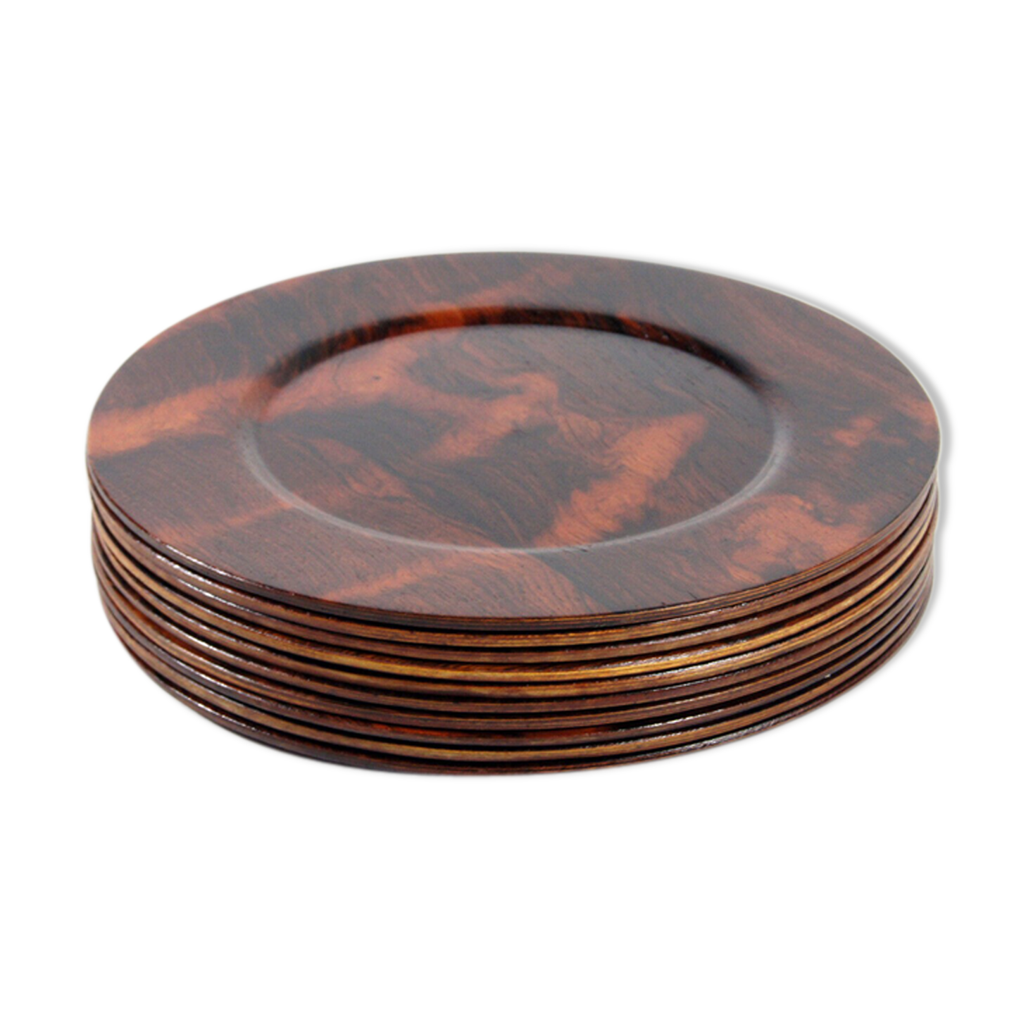 Lot of 10 plates to eat in rosewood danish design vintage retro camping