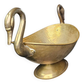 Oval beaten brass dish with swan handles