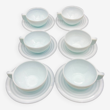 Set of 6 vintage Art Deco opaline cups and 6 saucers