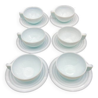 Set of 6 vintage Art Deco opaline cups and 6 saucers