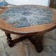 Round coffee table in solid oak and slate / signed Motard