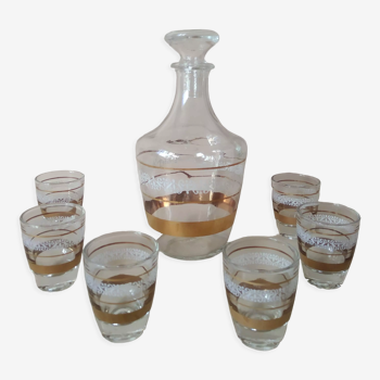 Shot service a carafe and 6 glasses of Arques crystal France vintage