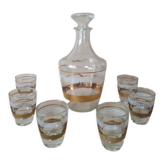 Service à liqueur une carafe et 6 verres cristallerie d'Arques France vintage