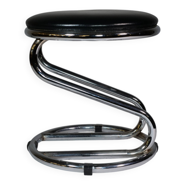 Tabouret en cuir chromé au design moderne, années 1980