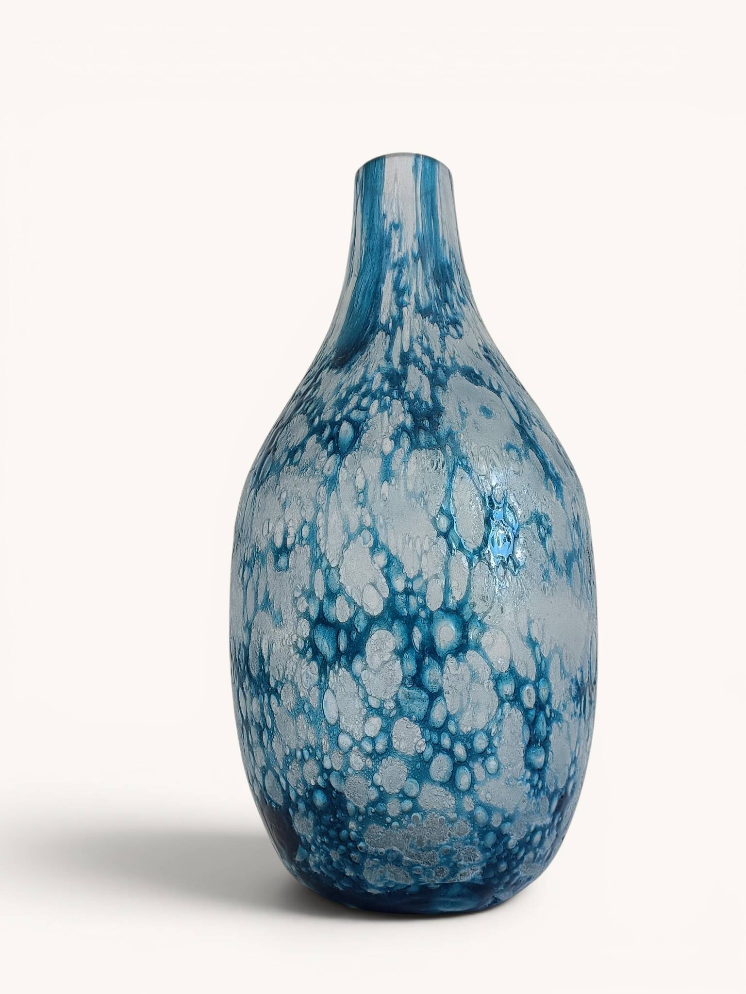 Brutalist Blue and White Reactive Art Glass Vase, Europe, 1970s