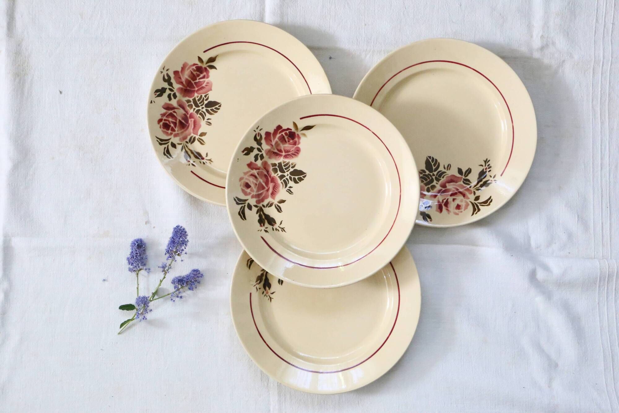 Set of 4 flat plates Badonviller, vintage French
