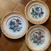 Old dessert plates in Digoin earthenware — Plum decoration (Lot