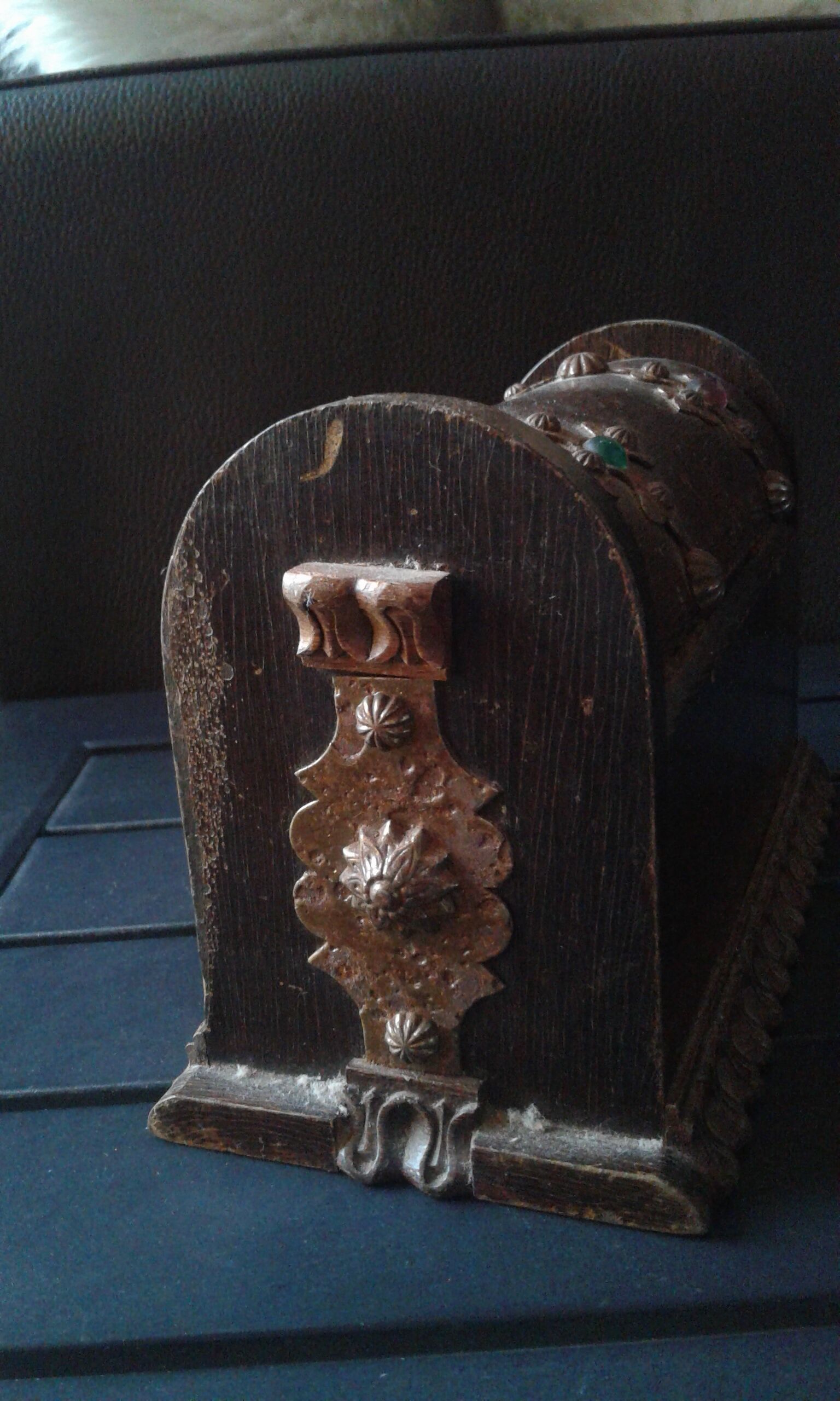 Wooden box, baroque style, wood and iron