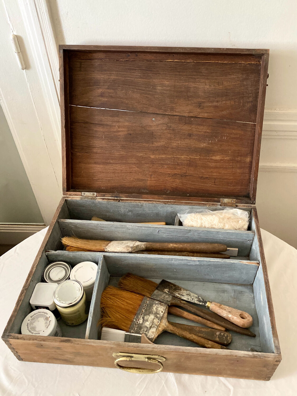 Wooden storage chest old vintage tool box
